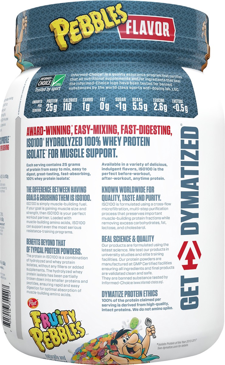 slide 3 of 4, Dymatize ISO100 Hydrolyzed Fruity Pebbles Protein Powder 21.2 oz, 21.2 oz