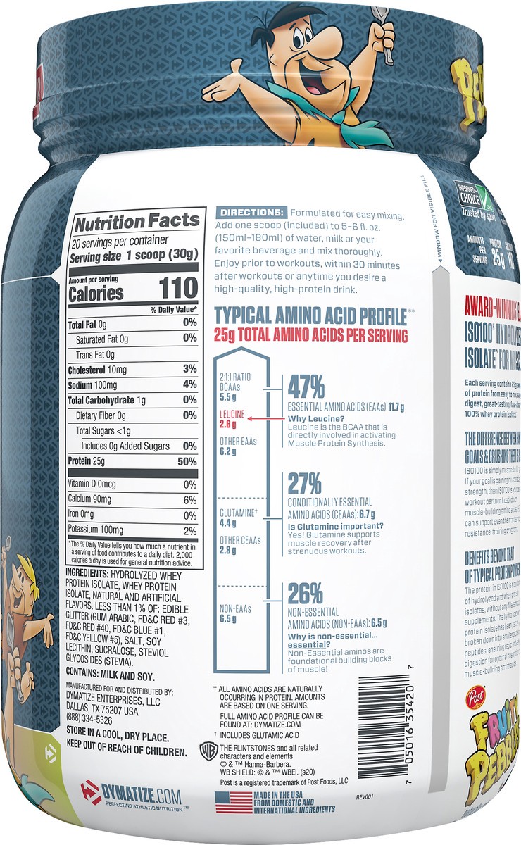 slide 4 of 4, Dymatize ISO100 Hydrolyzed Fruity Pebbles Protein Powder 21.2 oz, 21.2 oz