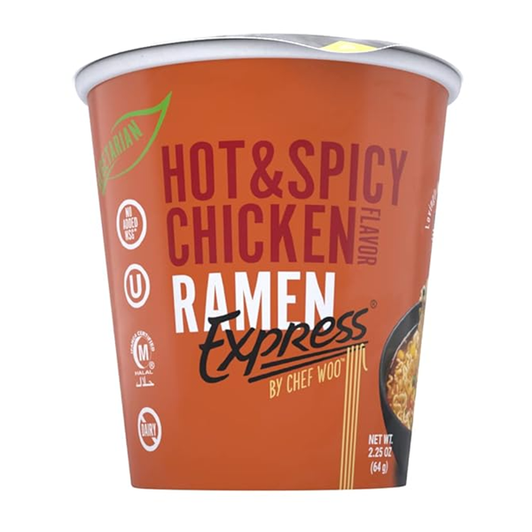 slide 1 of 1, Ramen Express Hot & Spicy Chicken Flavor Ramen Cup Noodle, 2.25 oz