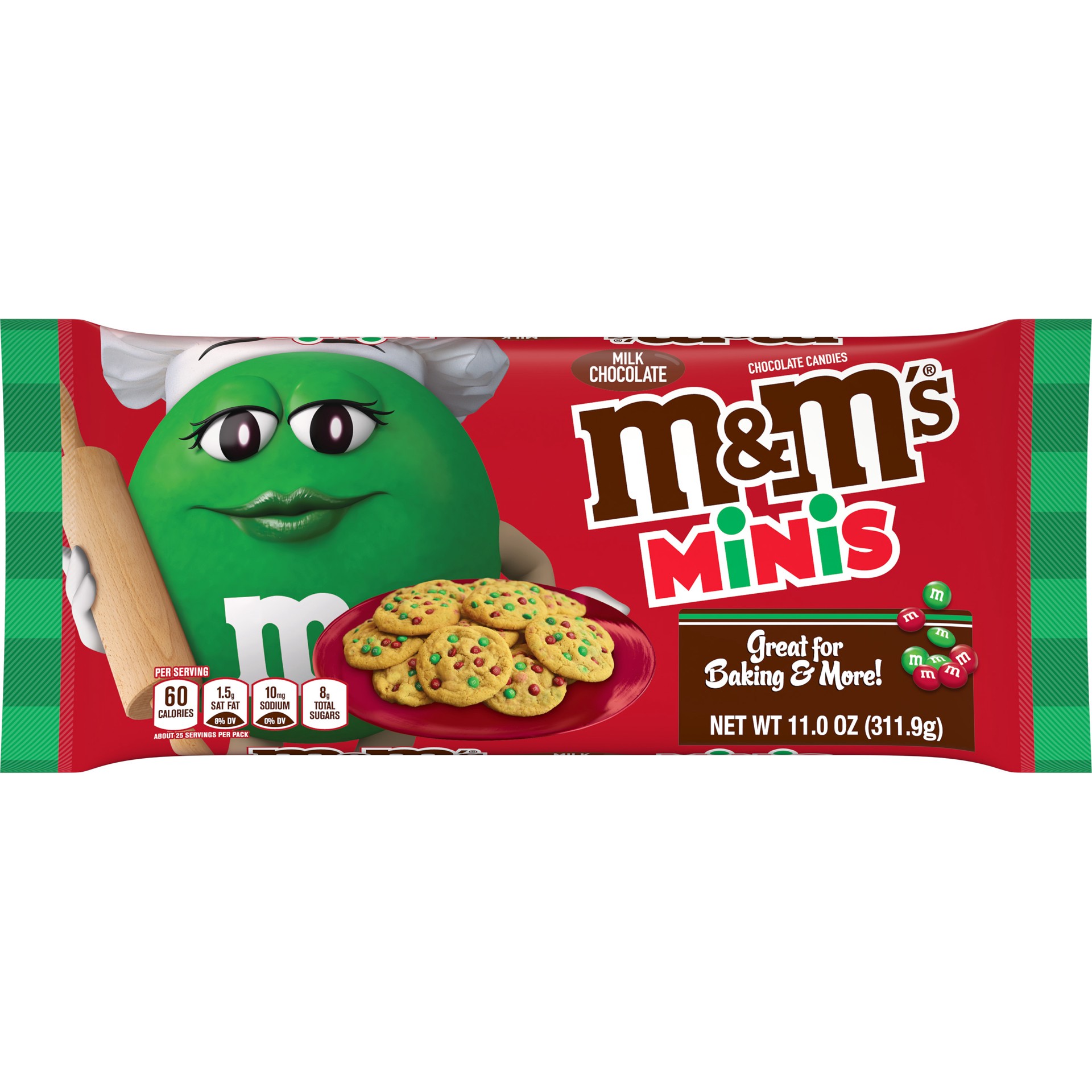 slide 1 of 7, M&M's Holiday Milk Chocolate Christmas Candy MINIS Size Baking Bits, 11 oz Bag, 11 oz