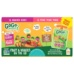 Gogo Squeez Fruit & Veggies Boulder Berry & Pedal Pedal Peach On The Go Variety Pack - 20 ct; 3.2 oz