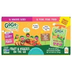 Gogo Squeez Fruit & Veggies Boulder Berry & Pedal Pedal Peach On The Go Variety Pack - 20 ct; 3.2 oz