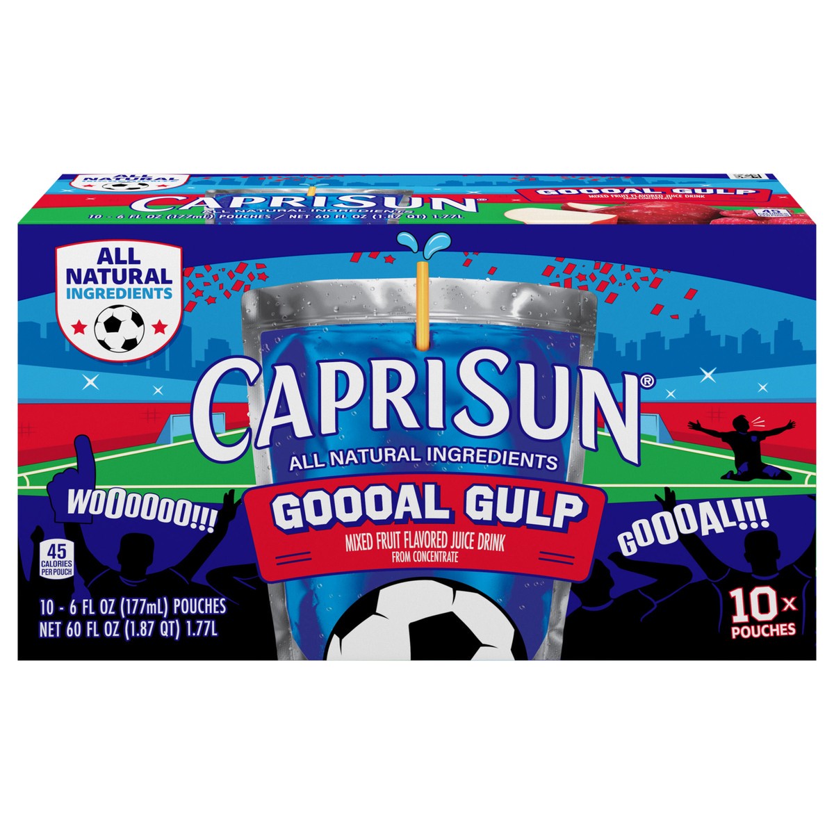 slide 1 of 14, Capri Sun Goooal Gulp Juice Drink Blend Juice Boxes, 10 ct, 6 fl oz Pouches, 10 ct; 6 fl oz