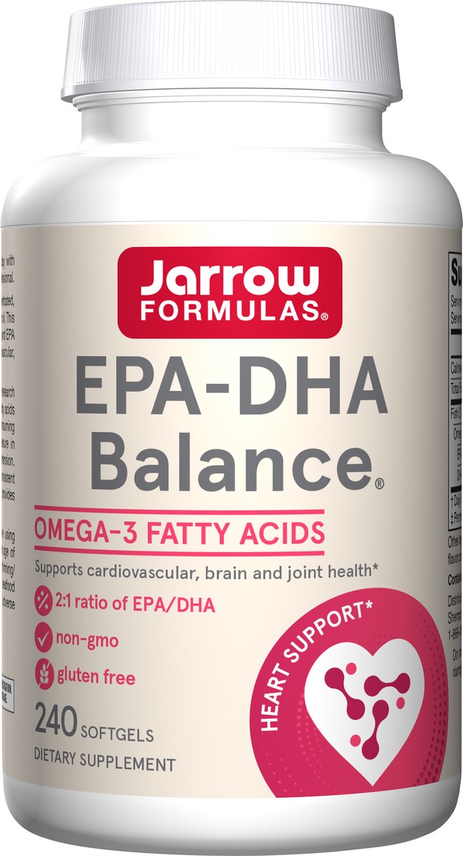 slide 3 of 4, Jarrow Formulas EPA-DHA Balance 600 mg - 240 Softgels - 2:1 Ratio of EPA & DHA - Supplement Supports Brain & Joint Health - Ultra-Purified, Highly Concentrated - 120 Servings , 240 ct
