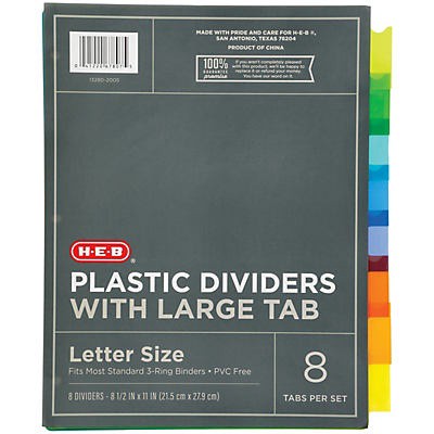 slide 1 of 1, H-E-B 8 Tab Plastic Divider without Pockets, 1 ct
