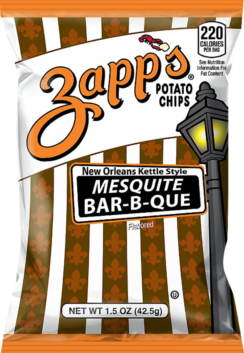 slide 1 of 11, Zapp's New Orleans Kettle Style Mesquite Bar-B-Que Flavored Potato Chips 1.5 oz, 1.5 oz