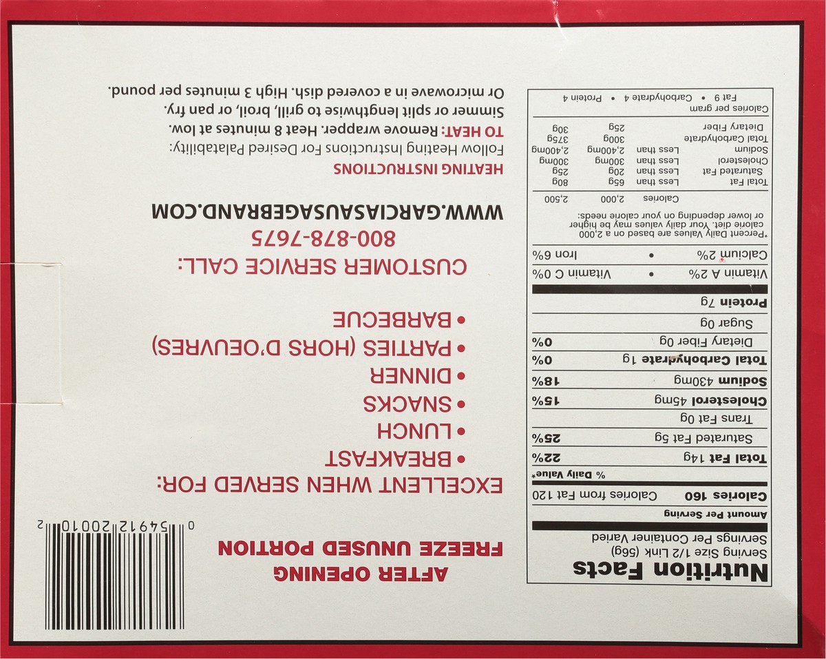 slide 7 of 9, Garcia Foods Garcia Brand Smoked Sausage 1.75 lb, 1.75 lb
