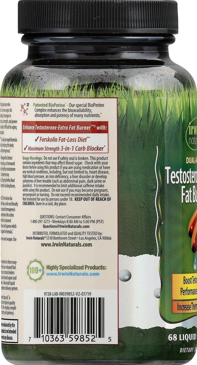 slide 3 of 12, Irwin Naturals Dual Action Testosterone-Extra Liquid Soft-Gels Fat Burner 68 ea, 68 ct