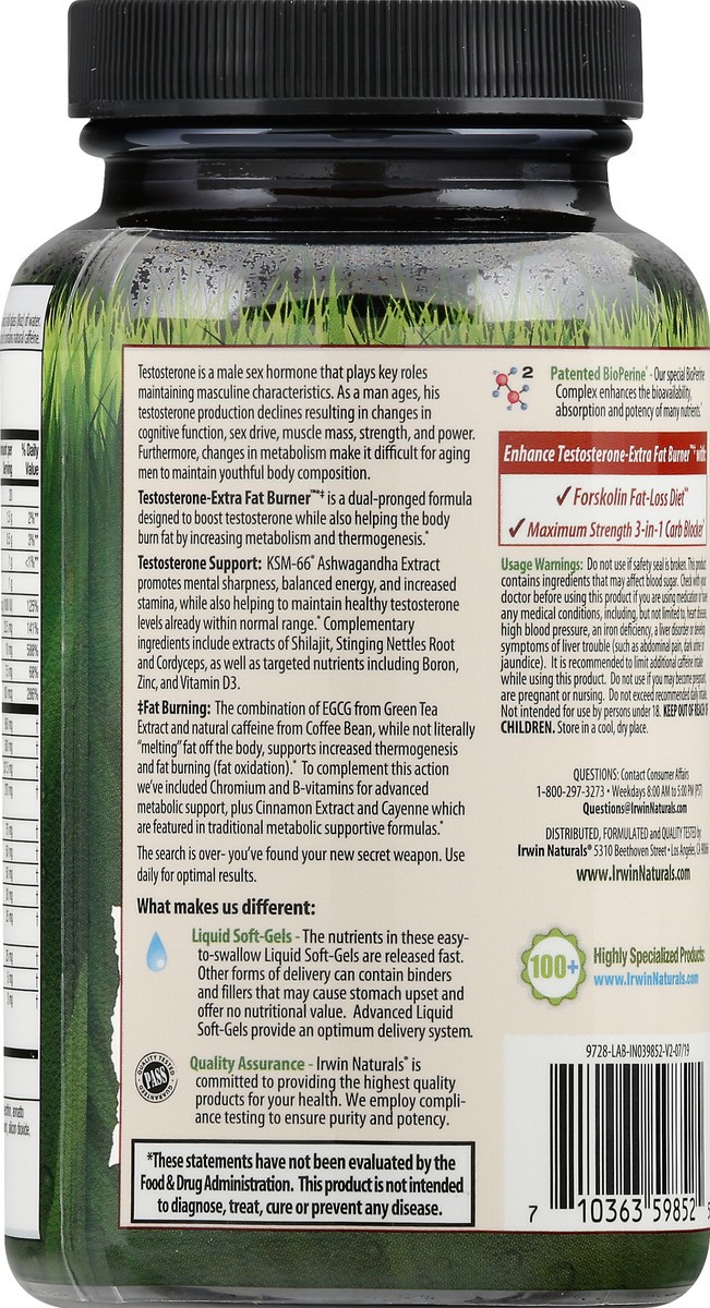 slide 9 of 12, Irwin Naturals Dual Action Testosterone-Extra Liquid Soft-Gels Fat Burner 68 ea, 68 ct