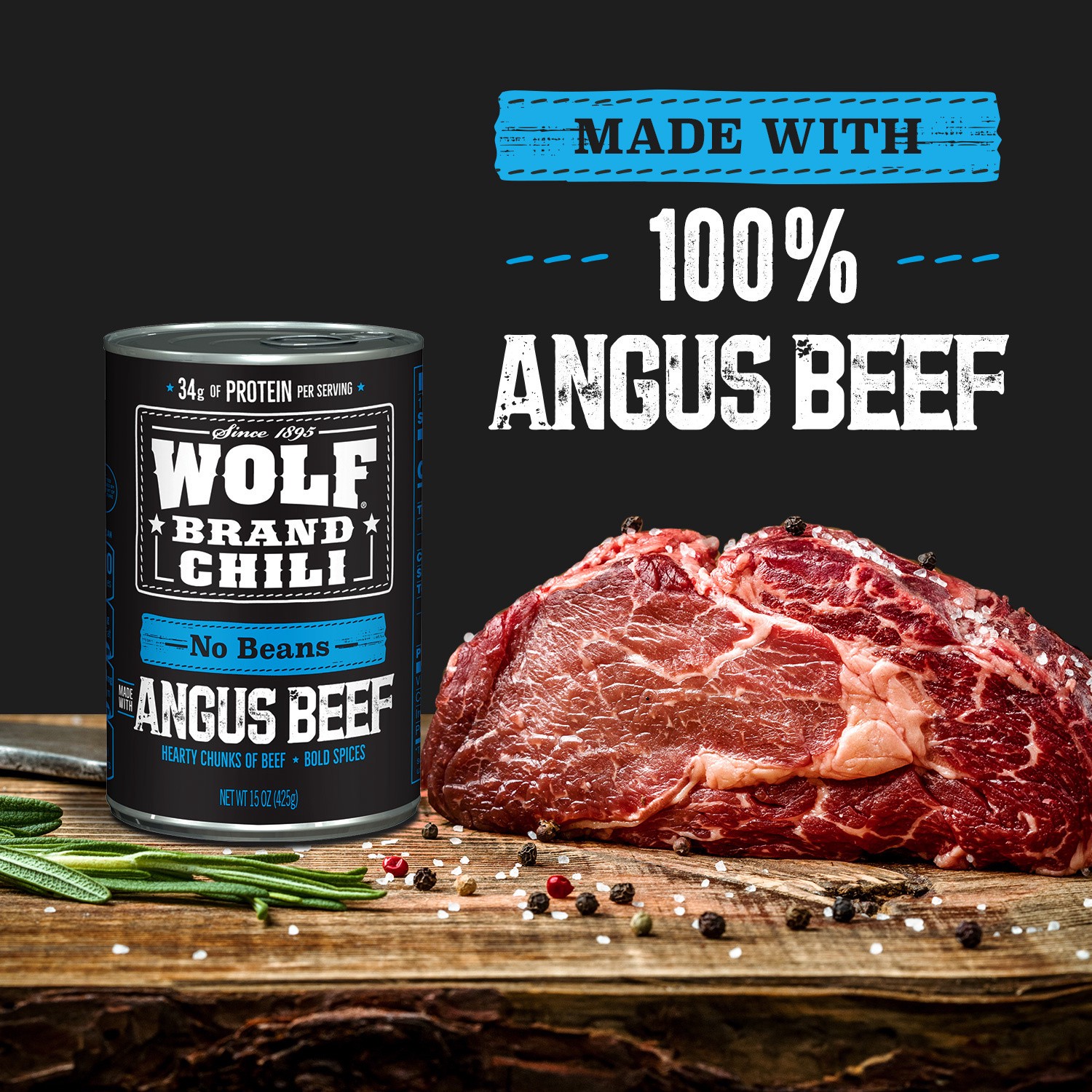 slide 5 of 5, Wolf Brand No Beans Angus Beef Chili 15 oz,