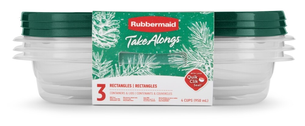 slide 1 of 1, Rubbermaid Take Alongs Rectangular Food Storage Containers 3 Pack - Clear/Pine, 3 ct