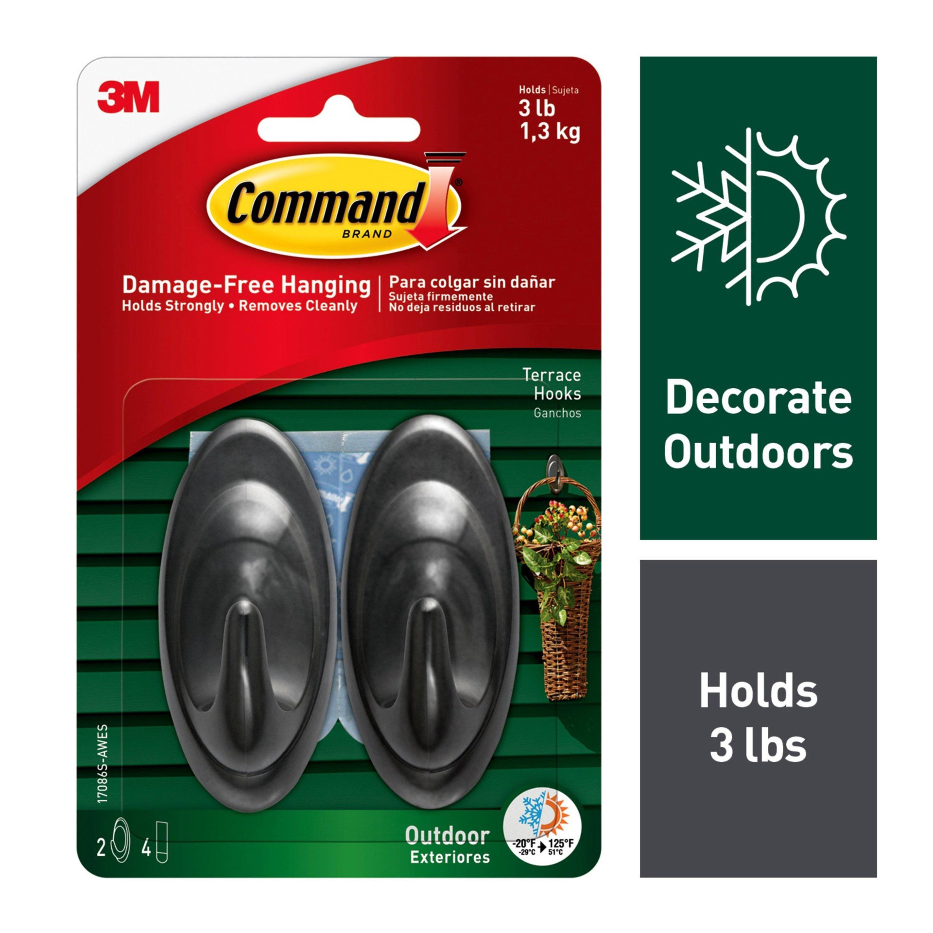 slide 1 of 10, Command Medium Sized Outdoor Terrace Decorative Hooks with Foam Strips Black, 1 ct