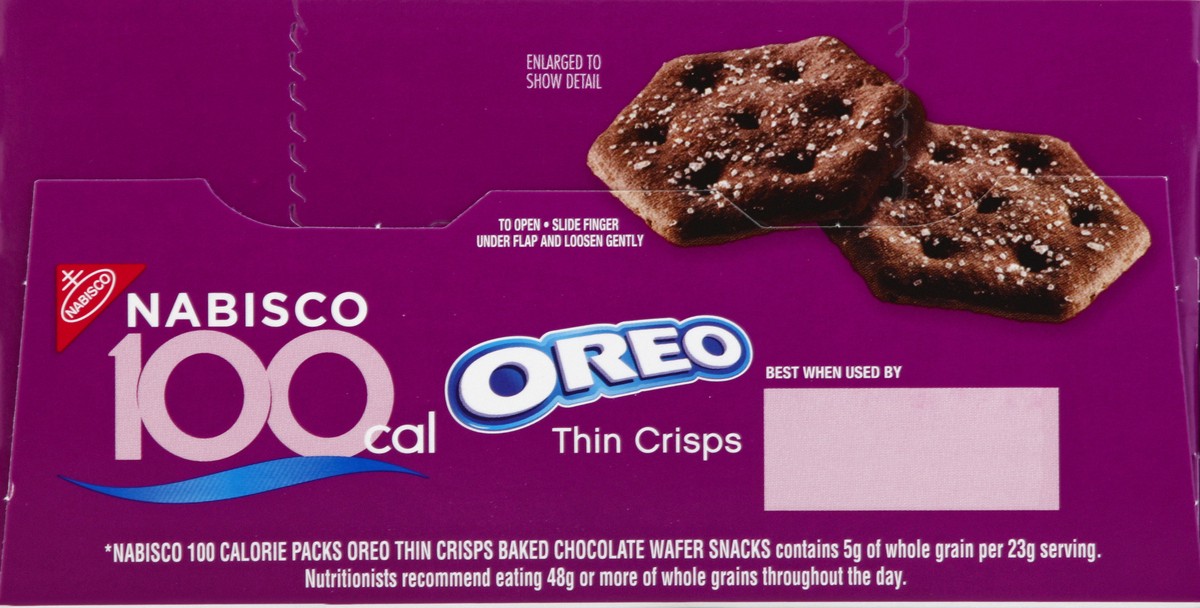 slide 2 of 5, Nabisco Oreo 100 Cal Thin Crisps Baked Chocolate Wafer Snacks, 6 ct; 0.81 oz