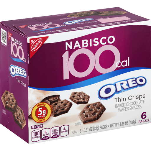 slide 2 of 3, Nabisco Oreo 100 Cal Thin Crisps Baked Chocolate Wafer Snacks, 6 ct; 0.81 oz