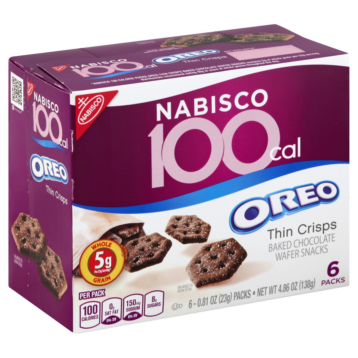 slide 5 of 5, Nabisco Oreo 100 Cal Thin Crisps Baked Chocolate Wafer Snacks, 6 ct; 0.81 oz