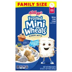 Kellogg's Frosted Mini-Wheats Breakfast Cereal, Kids Cereal, Family Breakfast, Family Size, Blueberry Muffin, 20oz Box (1 Box)