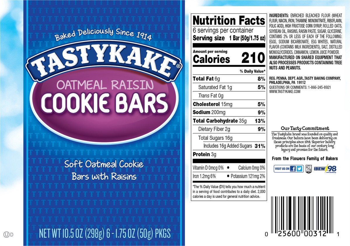 slide 5 of 9, Tastykake Oatmeal Raisin Bar, 12 oz