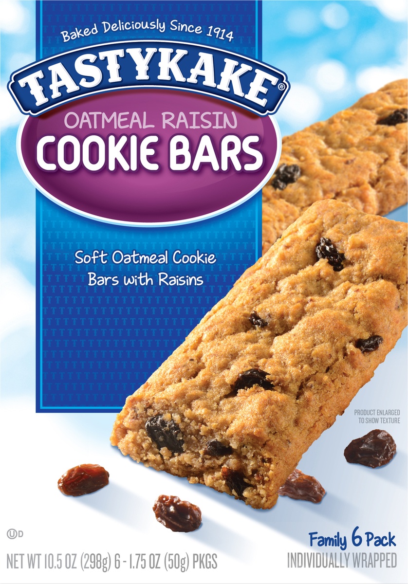 slide 9 of 11, Tastykake Oatmeal Raisin Cookie Bars Family 6 pack Wrapper 6 ea, 12 oz