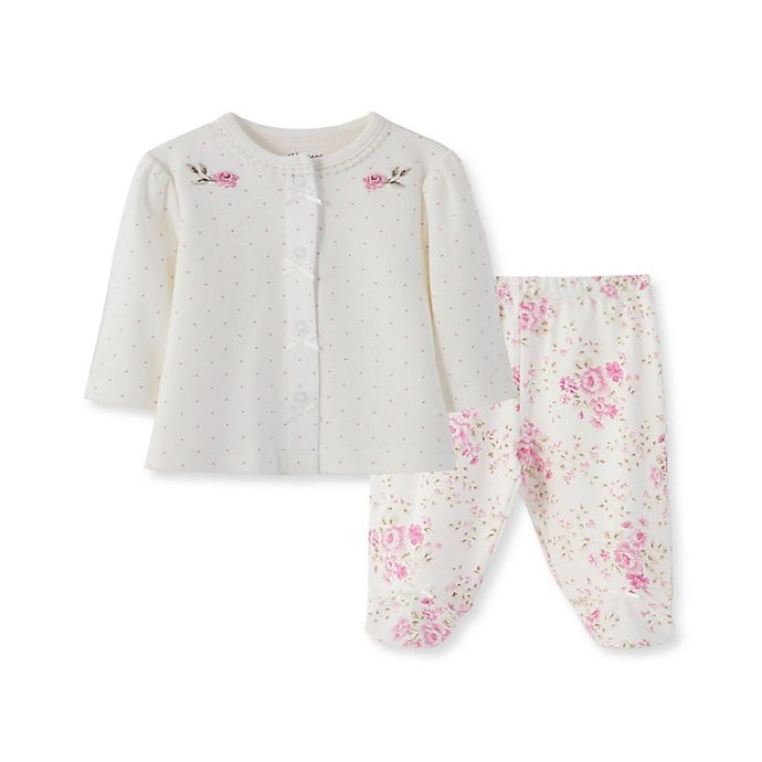 slide 1 of 2, Little Me Blossom Rose Newborn Footed Pant Set - Pink, 3 ct