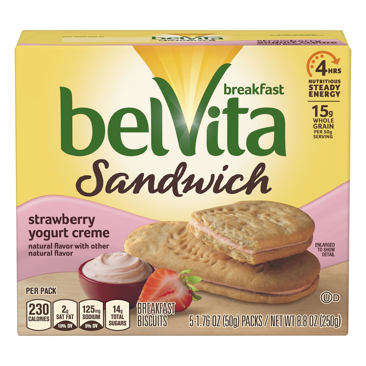 slide 1 of 11, belVita Sandwich Strawberry Yogurt Creme Breakfast Biscuits 5 ea, 5 ct; 1.76 oz