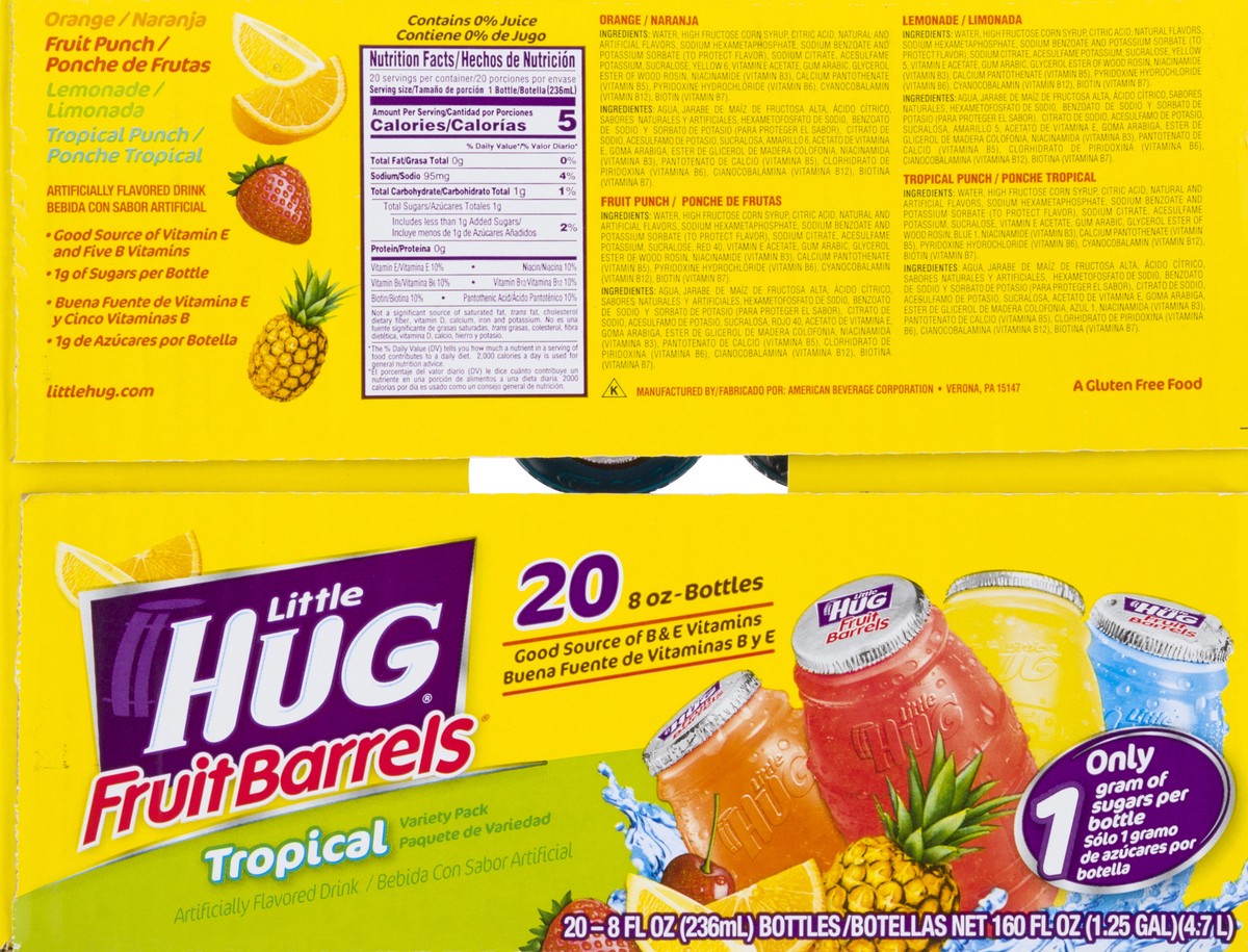 slide 9 of 10, Little Hug Tropical Variety Pack Fruit Barrels 20 ea, 8 oz