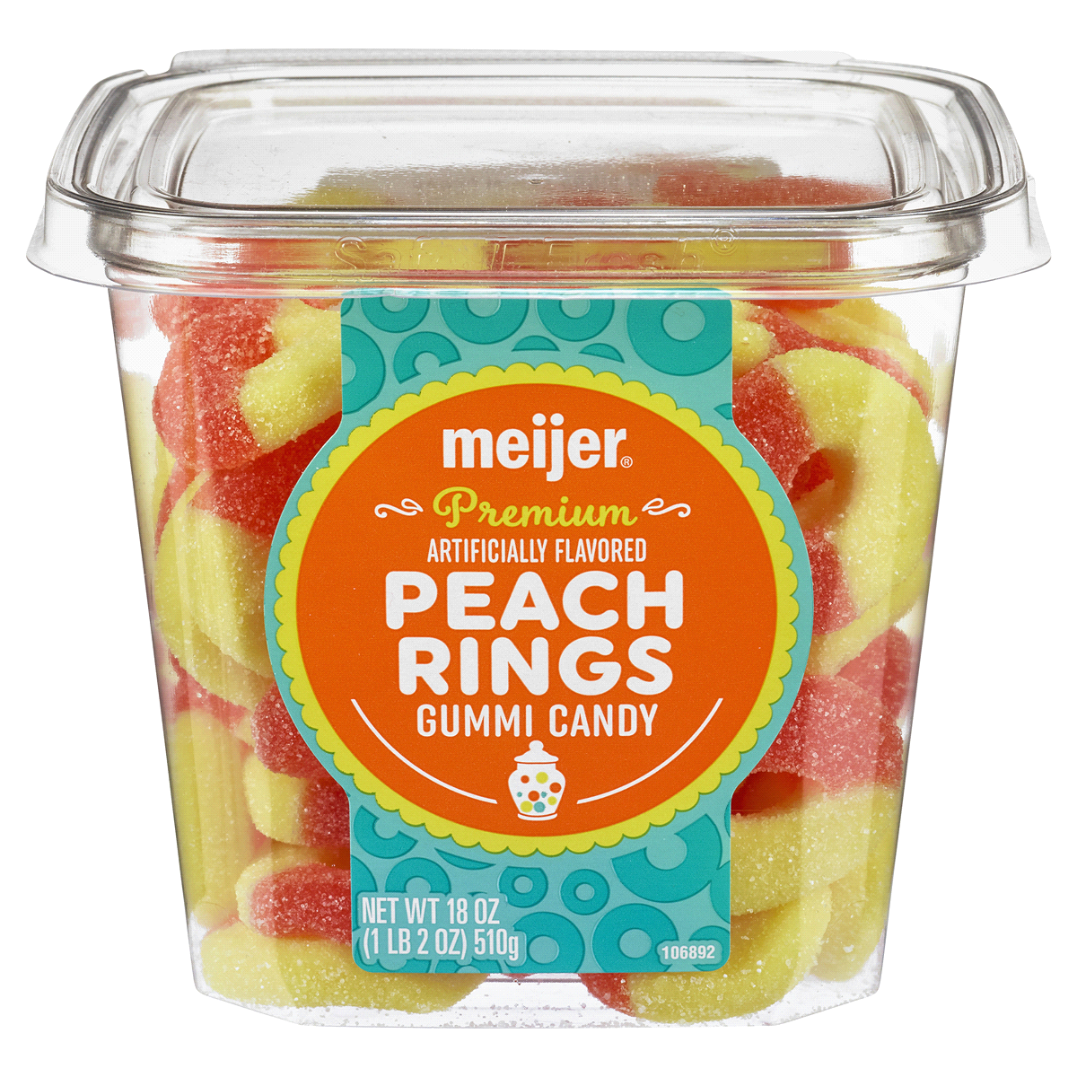 slide 1 of 1, Meijer Peach Rings, 18 oz