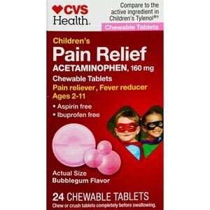 slide 1 of 1, CVS Health Children's Acetaminophen Pain Reliever & Fever Reducer Chewable Tablets, Bubble Gum, 24 Ct, 24 ct