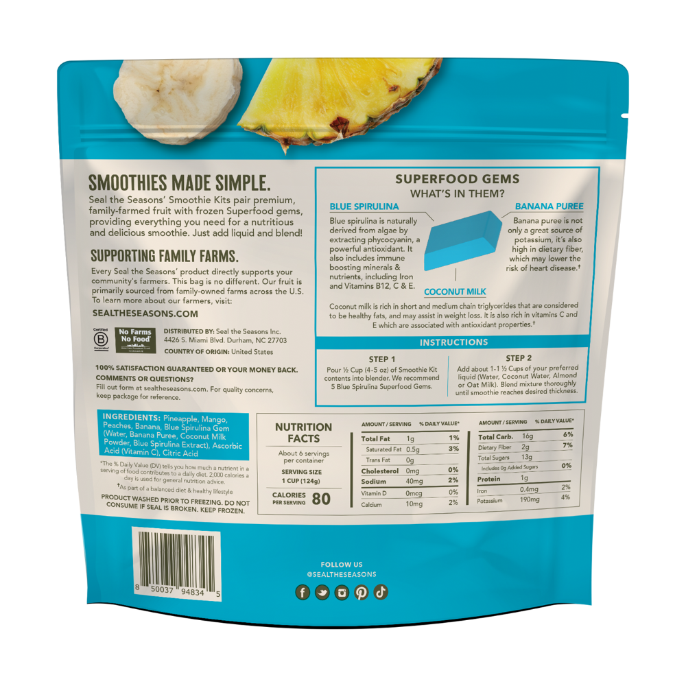 slide 2 of 2, Seal the Seasons Blue Spirulina Tropical Blend Smoothie Kit, 24 oz