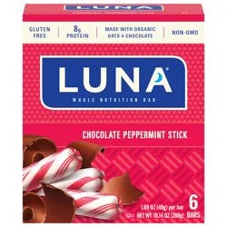 LUNA Bar - Chocolate Peppermint Stick Flavor - Snack Bars - Non-GMO - Gluten-Free Protein Bars - Made with Organic Oats (6 Pack)