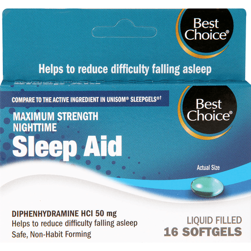 slide 1 of 1, Best Choice Maximum Strength Nighttime Sleep Aid Soft-Gels, 16 ct