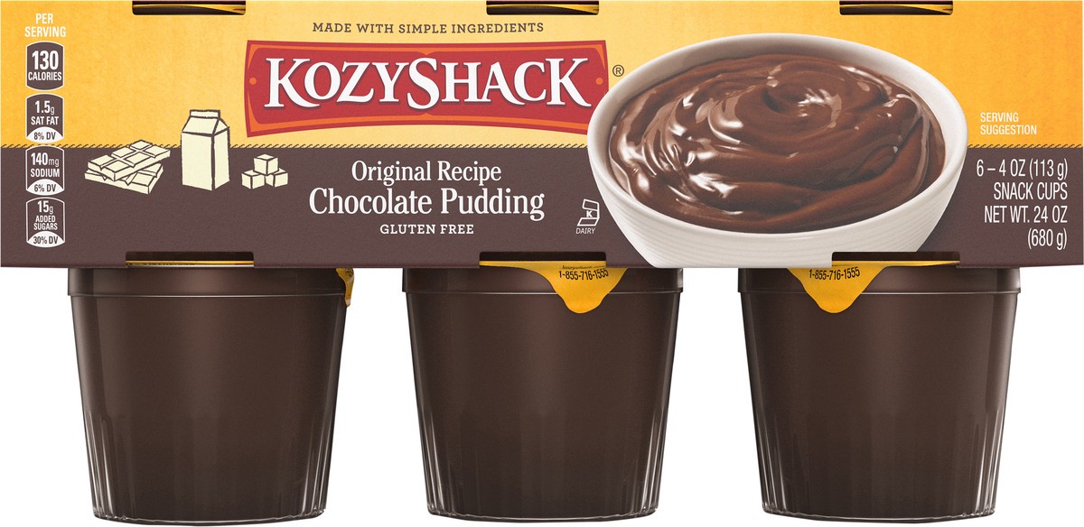 slide 1 of 9, Kozy Shack Chocolate Pudding, Gluten Free Dessert, 4 oz, 6 ct, 24 oz