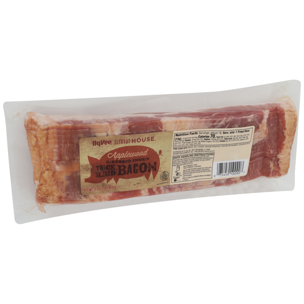 slide 1 of 8, Hy-vee Applewood Hardwood Smoked Thick Sliced Bacon, 24 oz