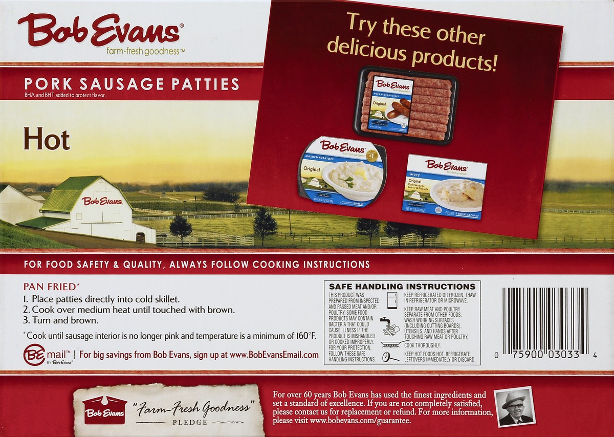 slide 2 of 7, Bob Evans Hot Pork Sausage Patties 40 oz. Box, 40 oz