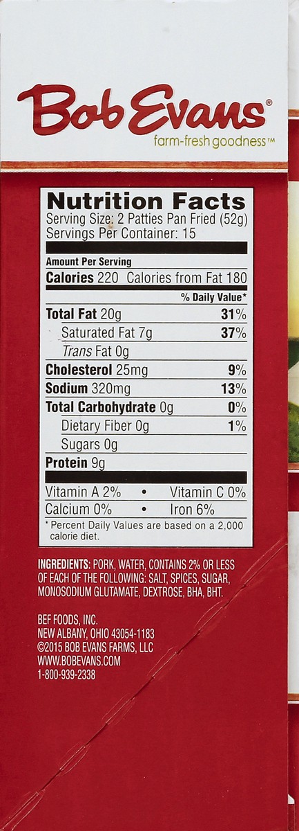 slide 7 of 7, Bob Evans Hot Pork Sausage Patties 40 oz. Box, 40 oz