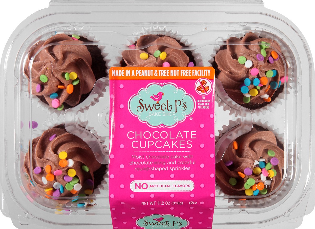 slide 1 of 6, Sweet P's Bake Shop Chocolate Cupcakes 6 ea, 6 ct