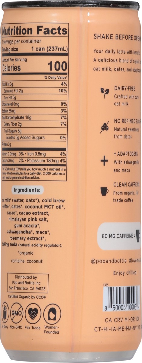 slide 3 of 9, Pop & Bottle Organic +Adaptogens Cold Brew Mocha Oat Milk Latte - 8 fl oz, 8 fl oz