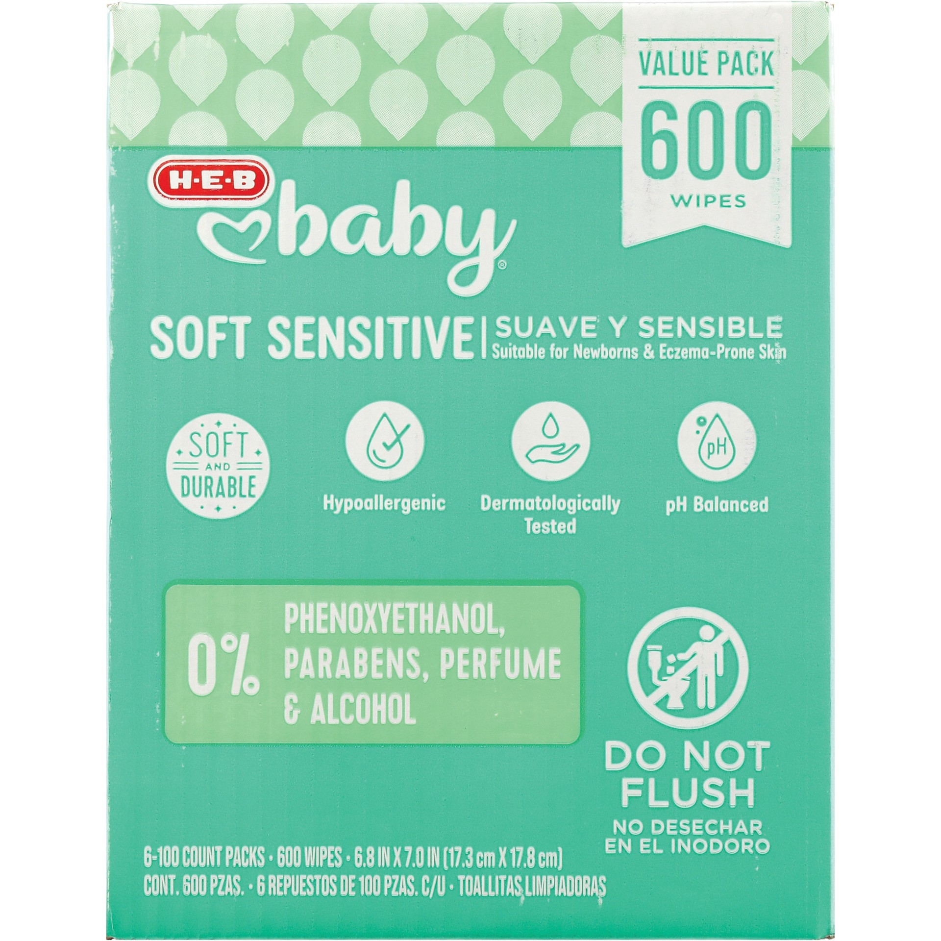 slide 1 of 1, H-E-B Baby Wipes - Soft Sensitive, Texas-Size Pack, 600 ct