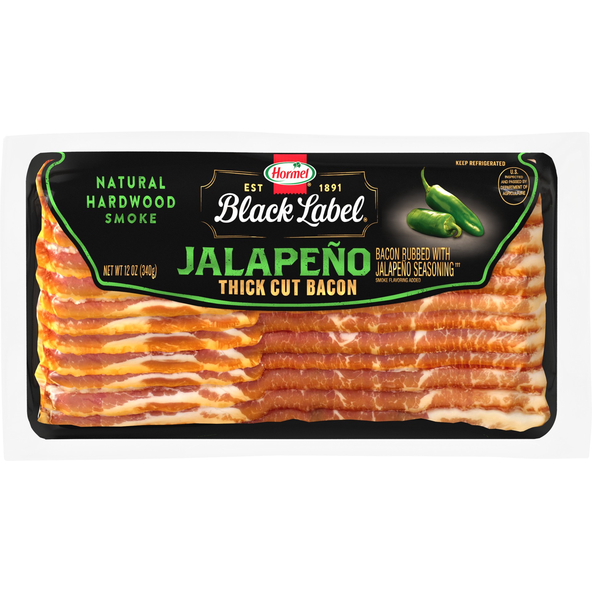 slide 1 of 9, HORMEL BLACK LABEL Jalapeno Bacon, 12 oz