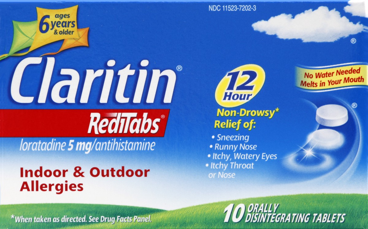 slide 4 of 6, Claritin RediTabs 12 Hour 5 mg Loratadine/Antihistamine Orally Disintegrating Tablets for Juniors & Up 10 ea, 10 ct