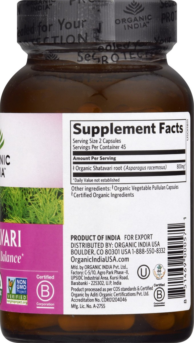 slide 6 of 12, Organic India Shatavari Hormonal Balance Herbal Supplement, 90 ct