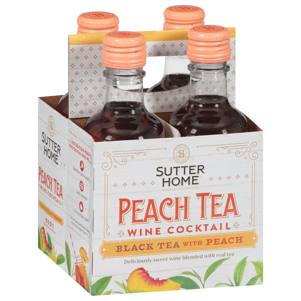 slide 4 of 9, Sutter Home Peach Tea Wine Cocktail 4 - 187 ml Bottles, 4 ct; 187 ml