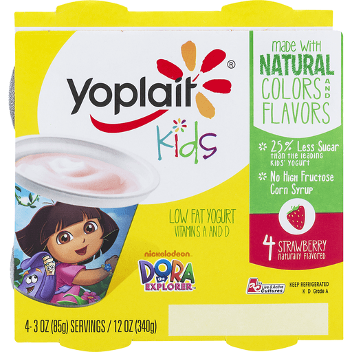 slide 1 of 9, Yoplait Kids Yogurt, Dora The Explorer, Low Fat, Strawberry, 4 ct; 3 oz