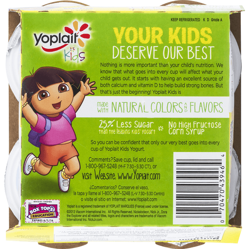 slide 7 of 9, Yoplait Kids Yogurt, Dora The Explorer, Low Fat, Strawberry, 4 ct; 3 oz