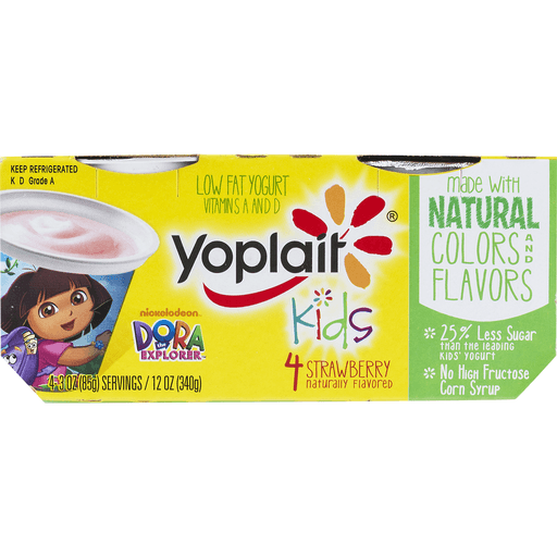 slide 9 of 9, Yoplait Kids Yogurt, Dora The Explorer, Low Fat, Strawberry, 4 ct; 3 oz