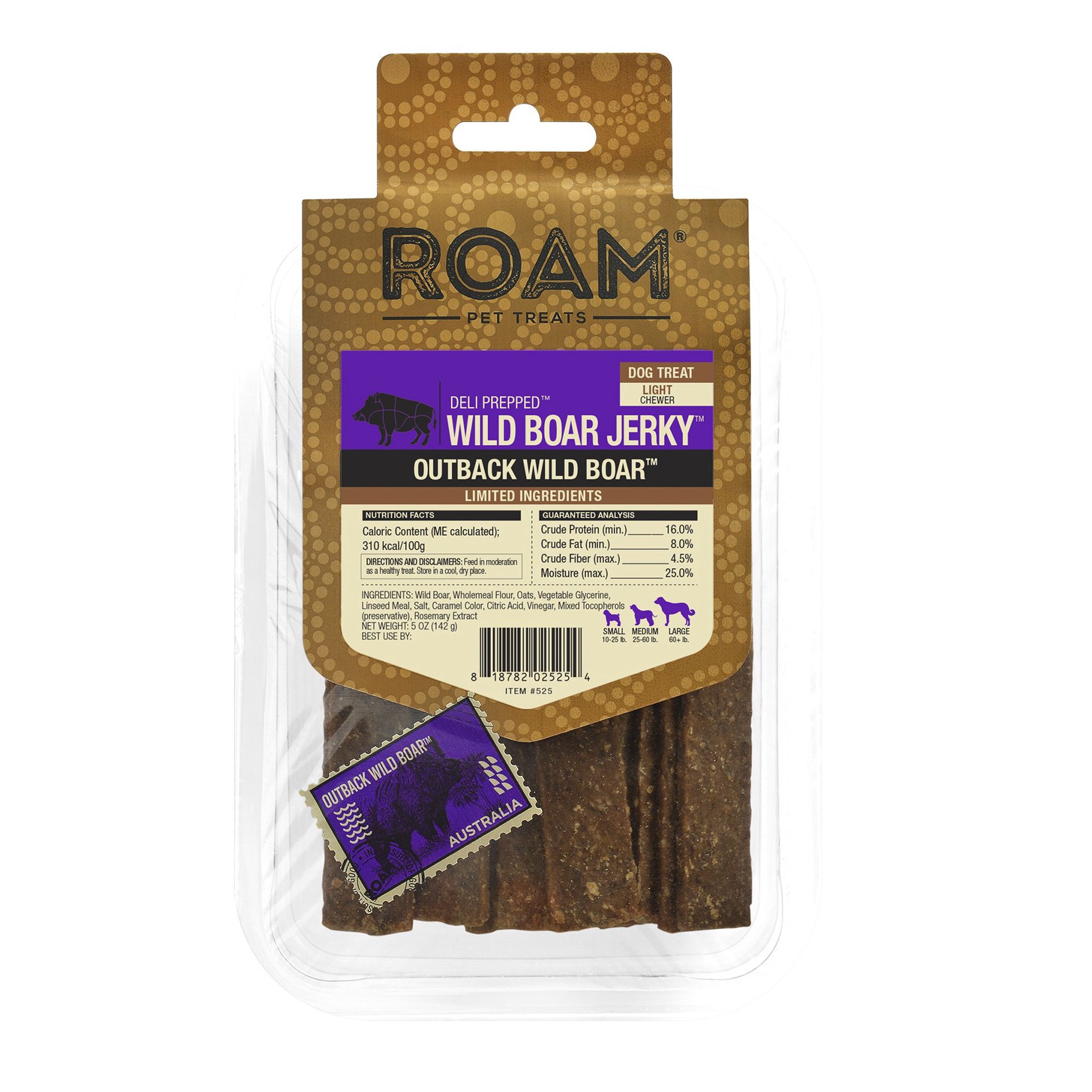 slide 1 of 1, ROAM Wild Boar Jerky Adult & Senior Dog Treat Chews - Wild Boar, 5 oz