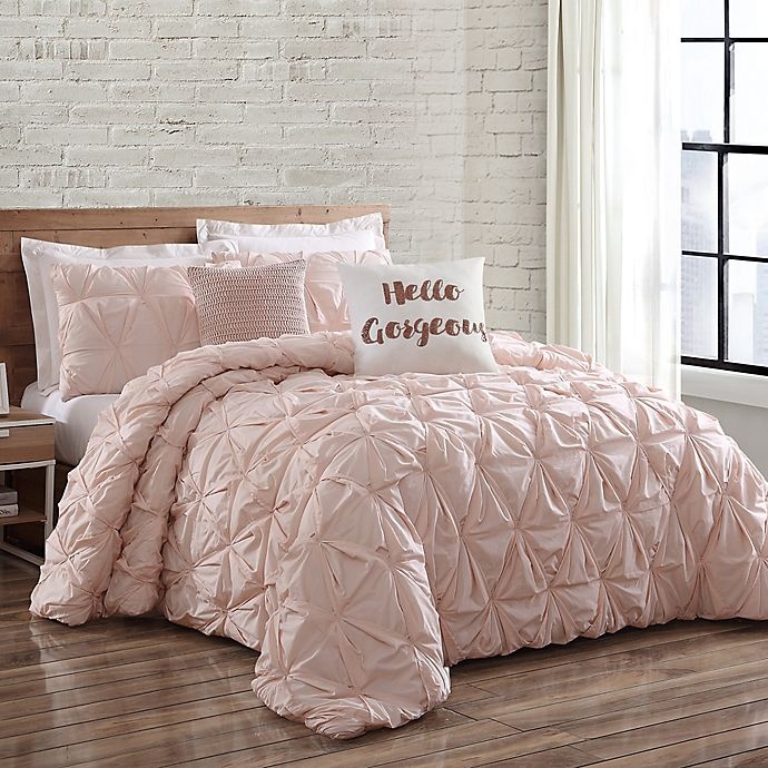 slide 1 of 5, Brooklyn Loom Jackson Pleat Twin Comforter Set - Blush, 1 ct