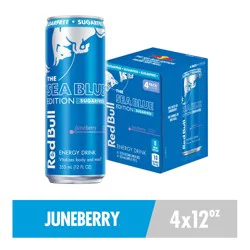 Red Bull Sea Blue Edition Sugar Free Energy Drink, Juneberry, 12 fl. oz., Pack of 4 cans, with 114mg Caffeine, Taurine & B Vitamins