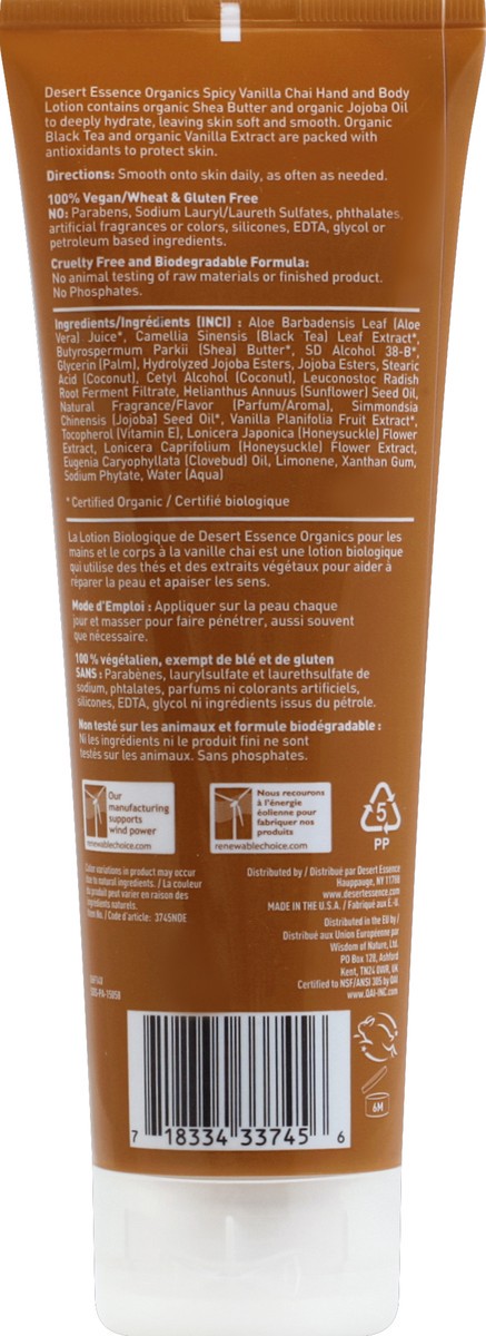 slide 6 of 7, Desert Essence Organics Hand And Body Lotion Spicy Vanilla Chai - 8 Oz, 8 oz