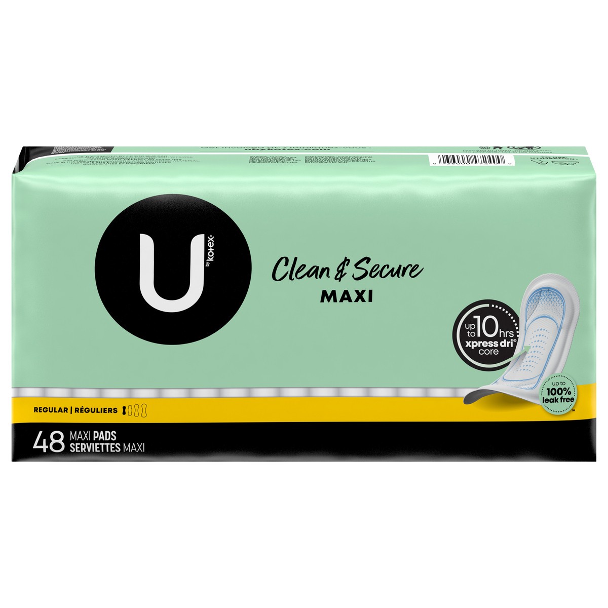 slide 1 of 10, U by Kotex Clean & Secure Maxi Pads, Regular Absorbency, 48 Count, 48 ct