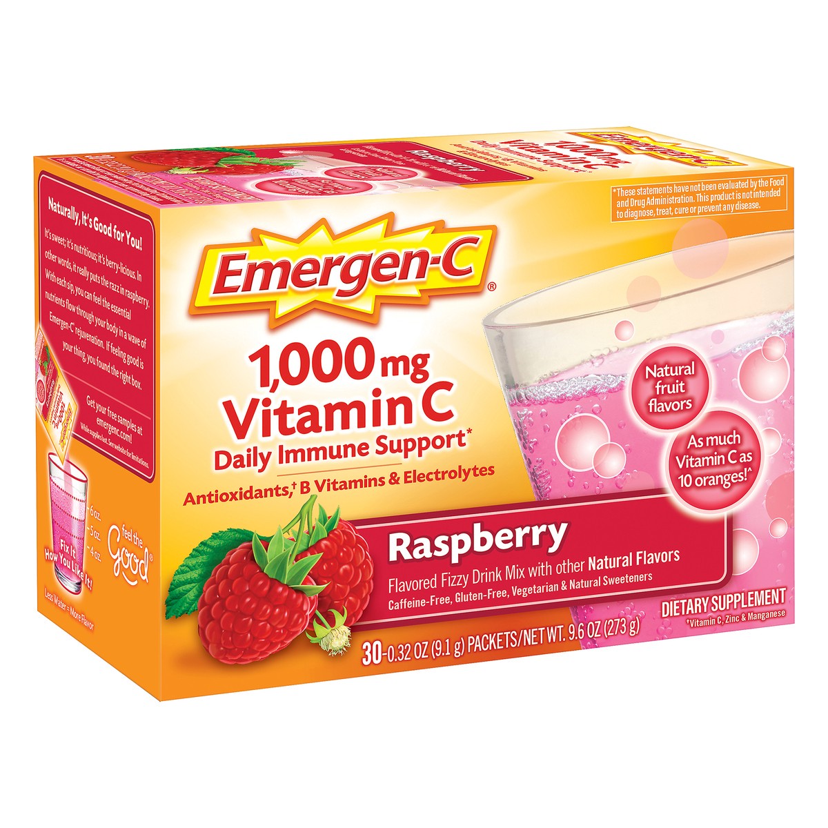 slide 3 of 12, Emergen-C Fizzy Drink Mix 1,000 mg Raspberry Vitamin C 30 ea, 30 ct